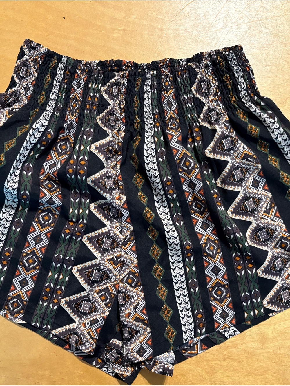 #89 - MUST GO! SHEIN Boho Tribal Print Silky Shorts - Black, Green, Rust - Small